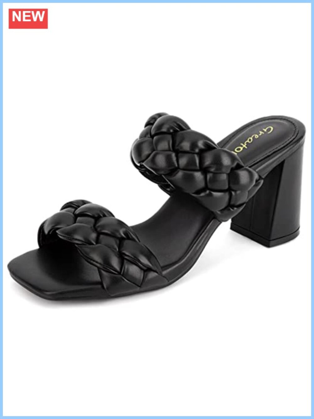 Braided Block Heel Sandals Square Toe Slip On Faux Leather Dress Shoes